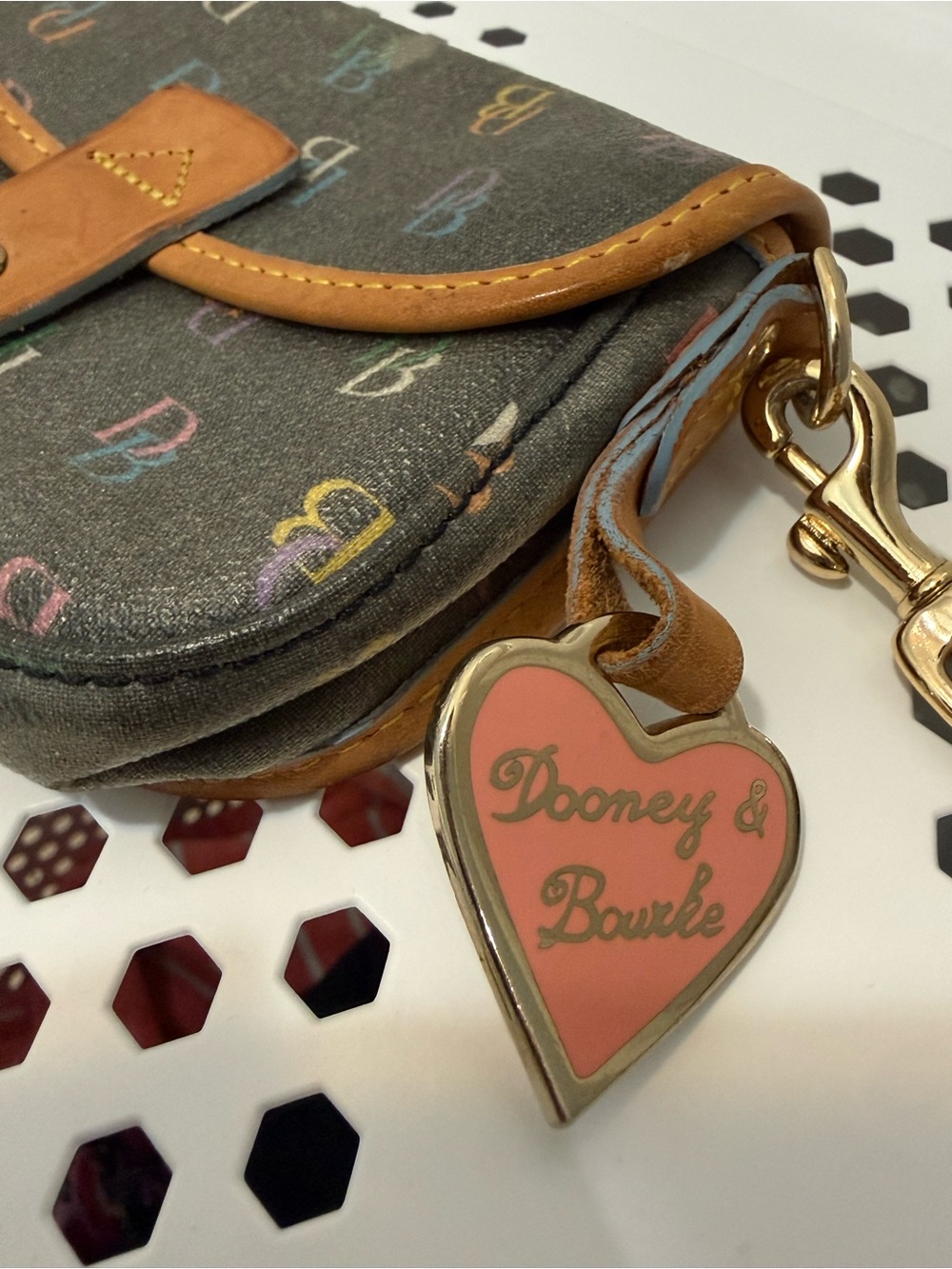 Vintage Doony & Bourke USA Monogram Canvas Leather Wristlet Wallet Y2K